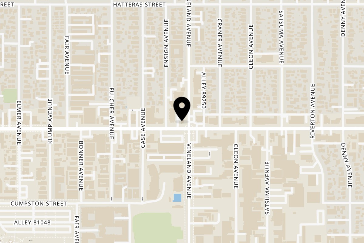 Map showing the location of Milans Pizza & Wings on 11009 Burbank Boulevard in North Hollywood